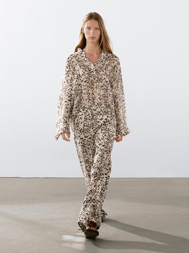 Zara Animal print straight-leg trousers - Dark beige