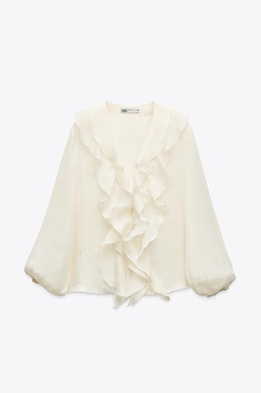 Zara KOŠULJA S KARNERIMA ZW COLLECTION – Ekru