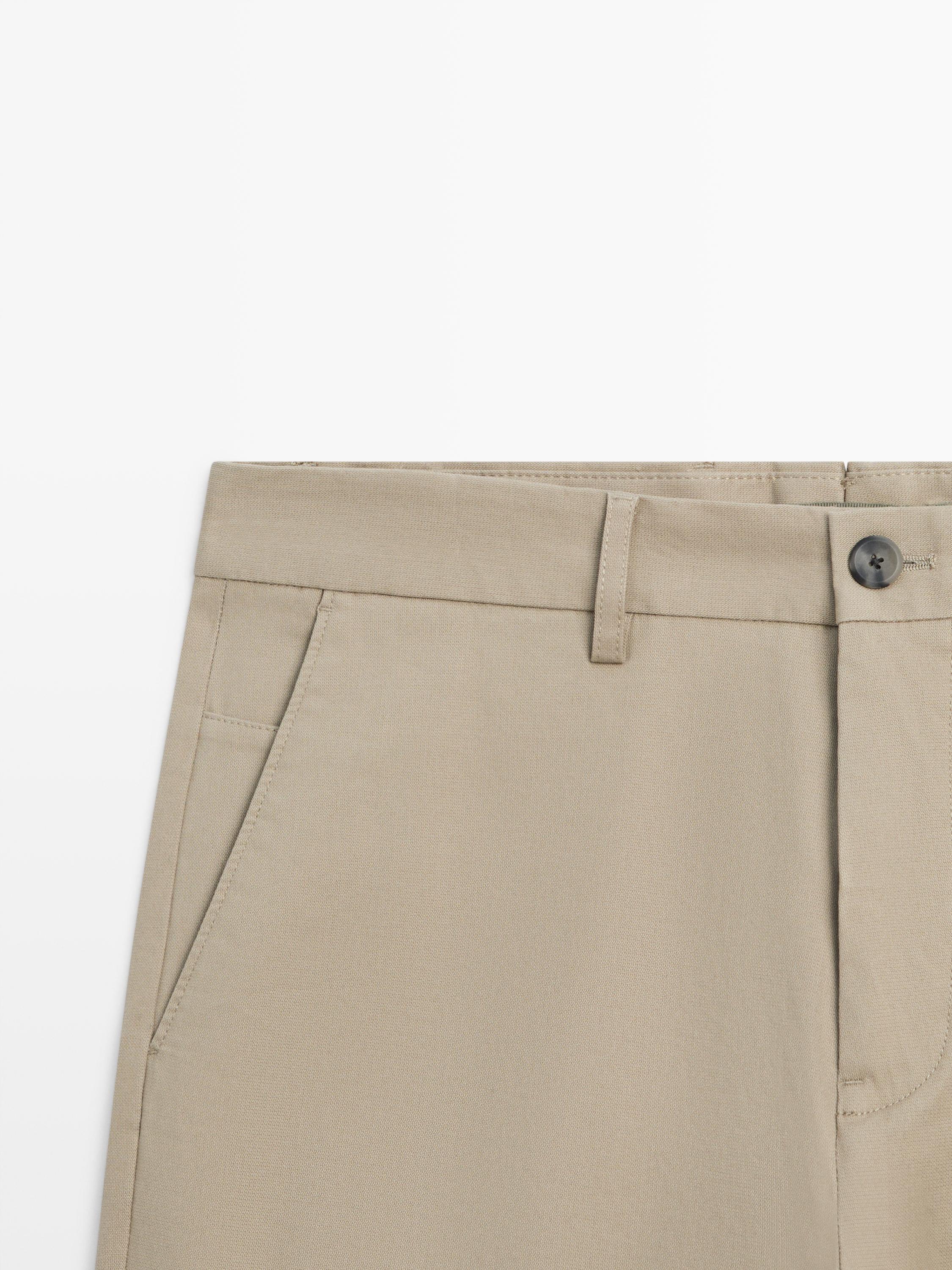 Cotton blend tapered fit trousers