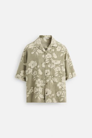 Zara JACQUARD FLORAL SHIRT - Sage Green