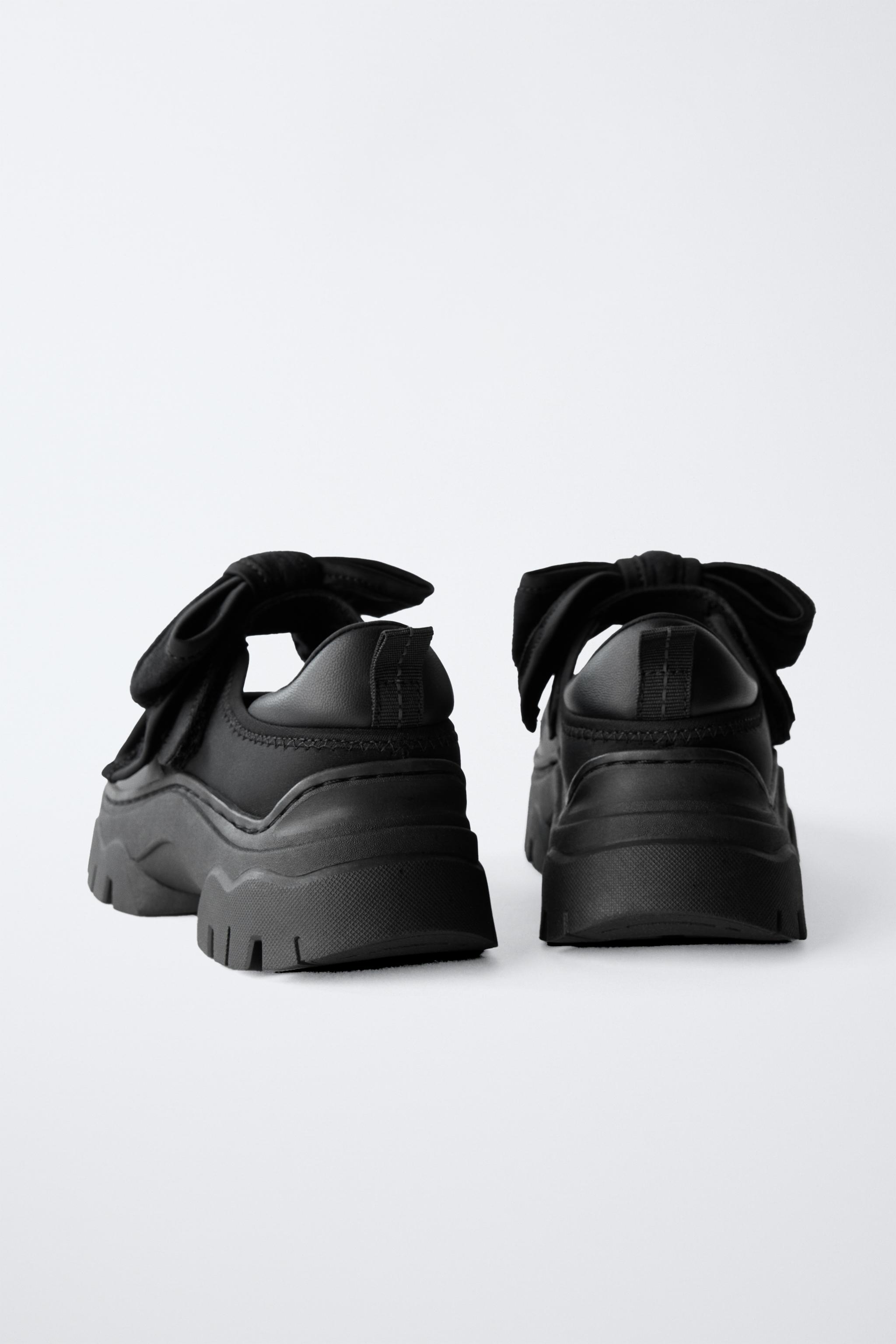 リボン付きスポーティバレリーナシューズ - ブラック | ZARA
