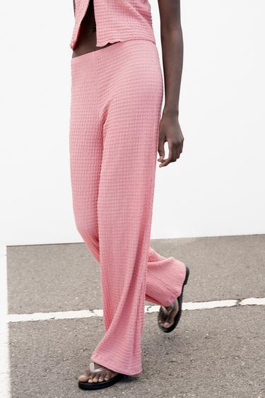 TEXTURED STRAIGHT-LEG TROUSERS - Pale pink by Zara - Image 3