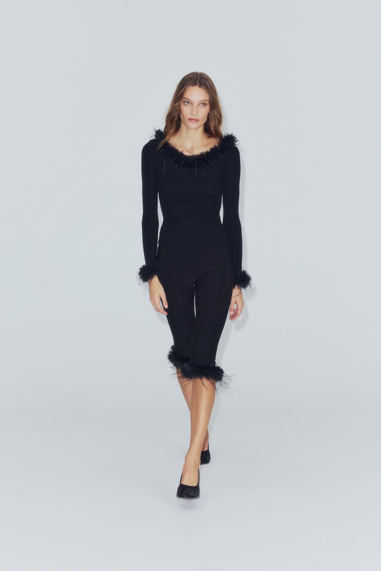 FAUX FUR COMBINED TOP — Black