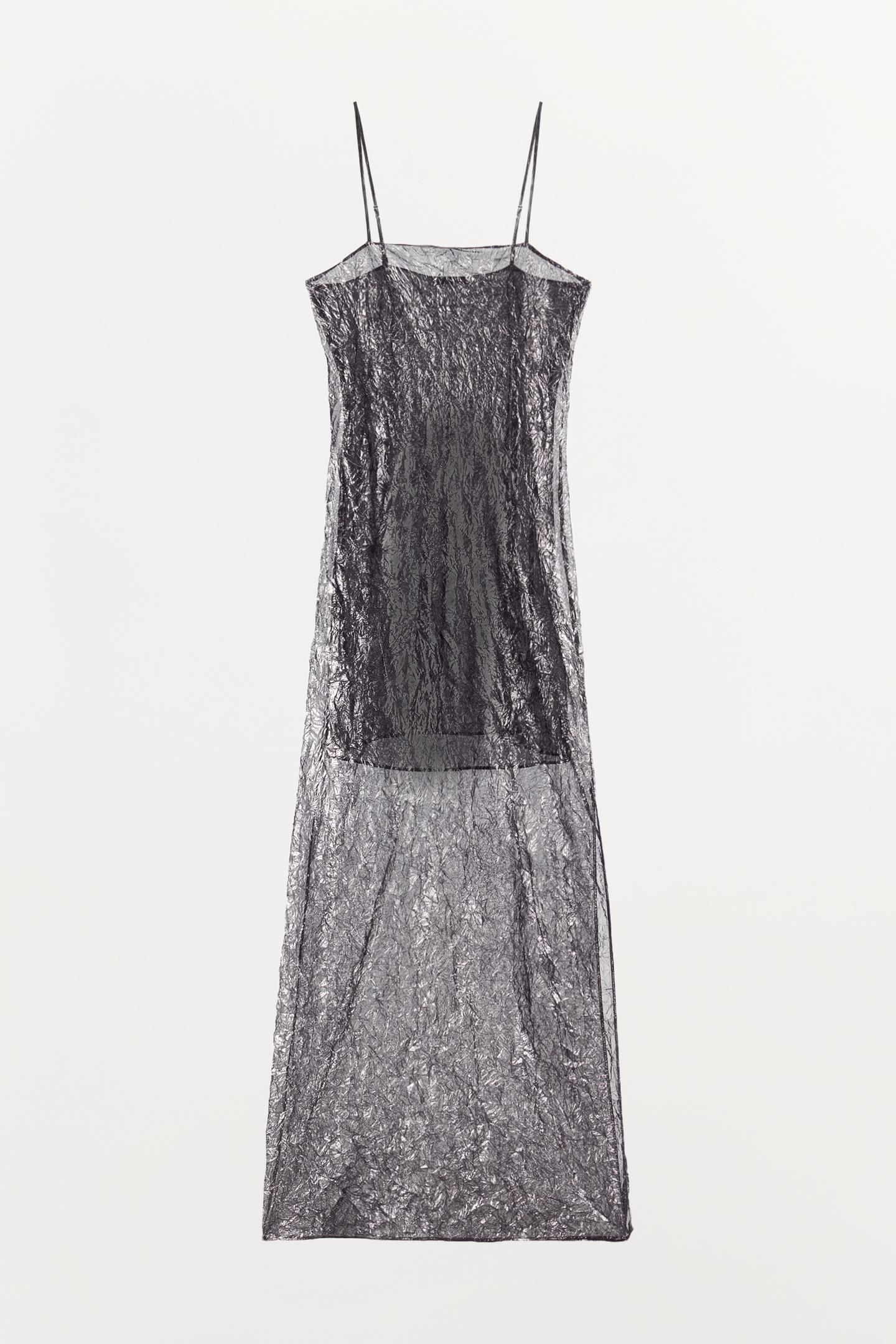 Женское платье Zara Crinkled Metallic-Effect Maxi, цвет: Чёрный / Серебряный — фото 5