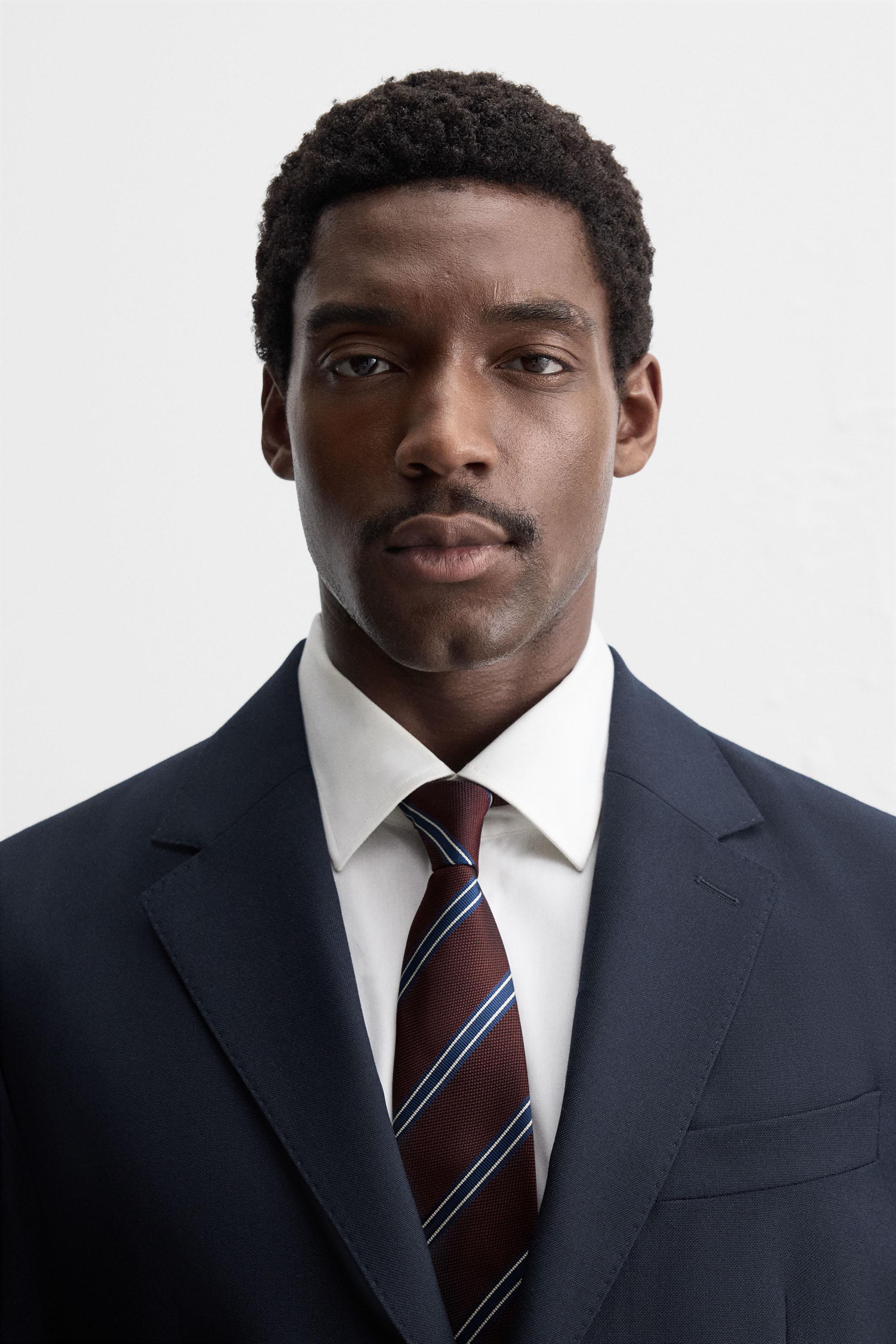 Corbata De Seda Para Hombre Azul Con Estampado De Lunares Blancos
