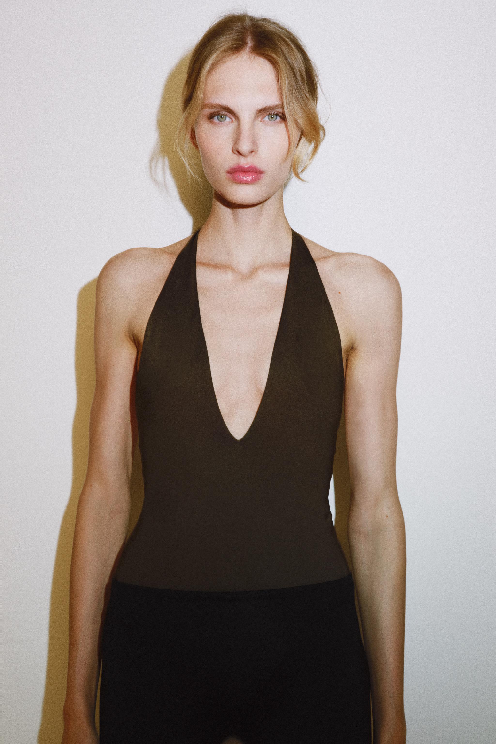 HALTER NECK BODYSUIT — Dark brown