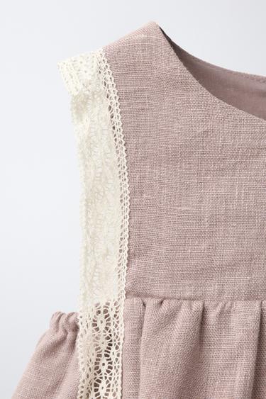 Zara 100% LINEN LACE JUMPSUIT - dirty-mauve