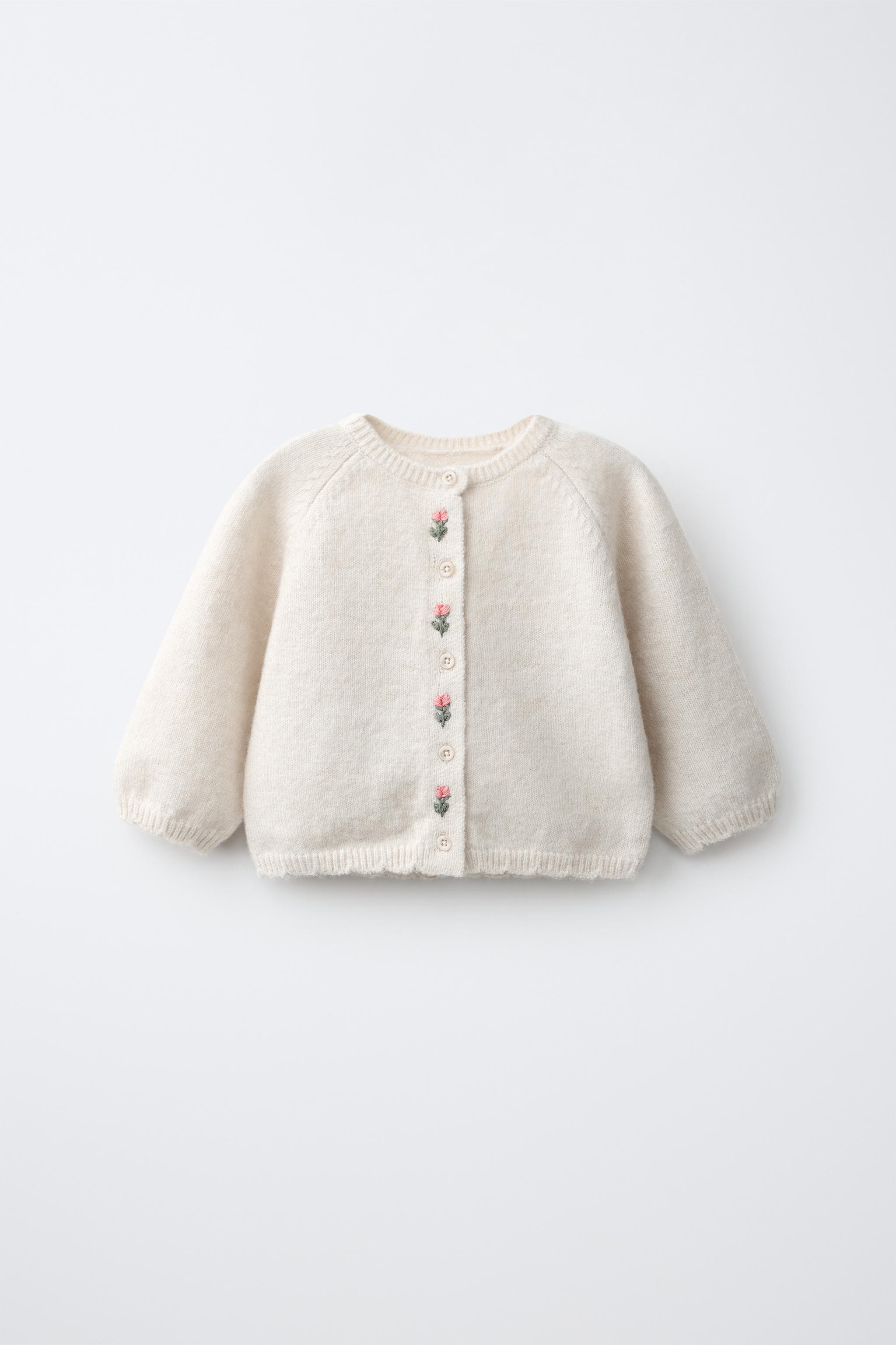 ZARAフラワー刺繍ストライプカーディガン CARDIGAN EMBROIDERED FLOWERS - Light beige | ZARA United States