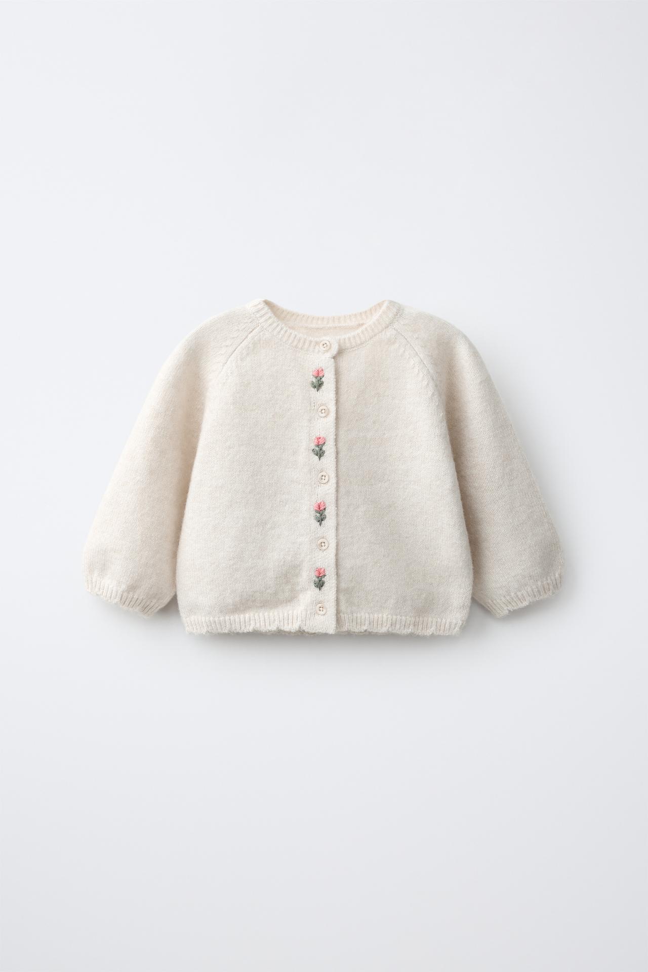 CARDIGAN WITH FLORAL EMBROIDERY — Light beige