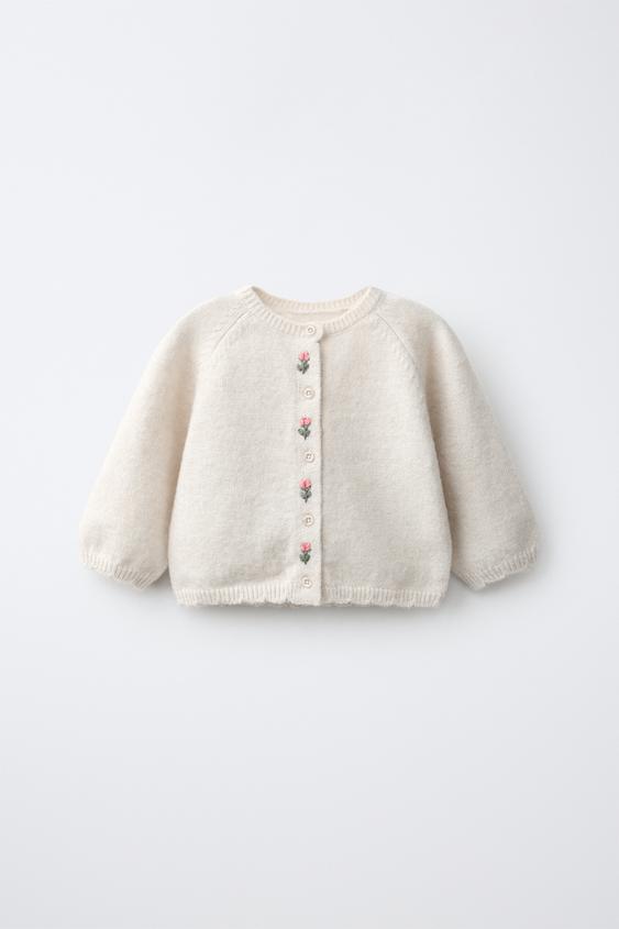 CARDIGAN WITH FLORAL EMBROIDERY - Light beige by Zara - Image 0