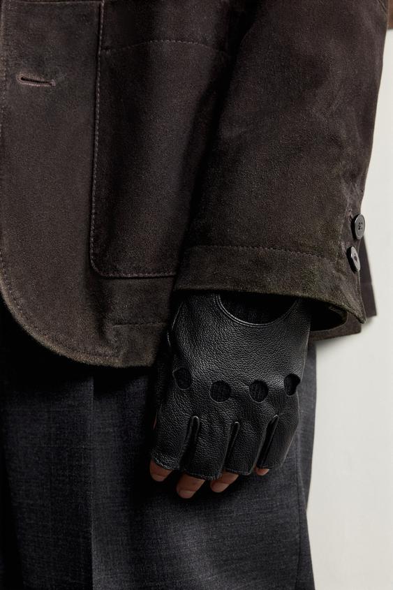 MITAINES EN CUIR COMBINÉES - Noir de Zara - Image 1