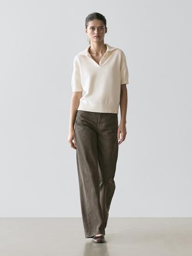 Zara Wool blend knit polo sweater - Oyster-white