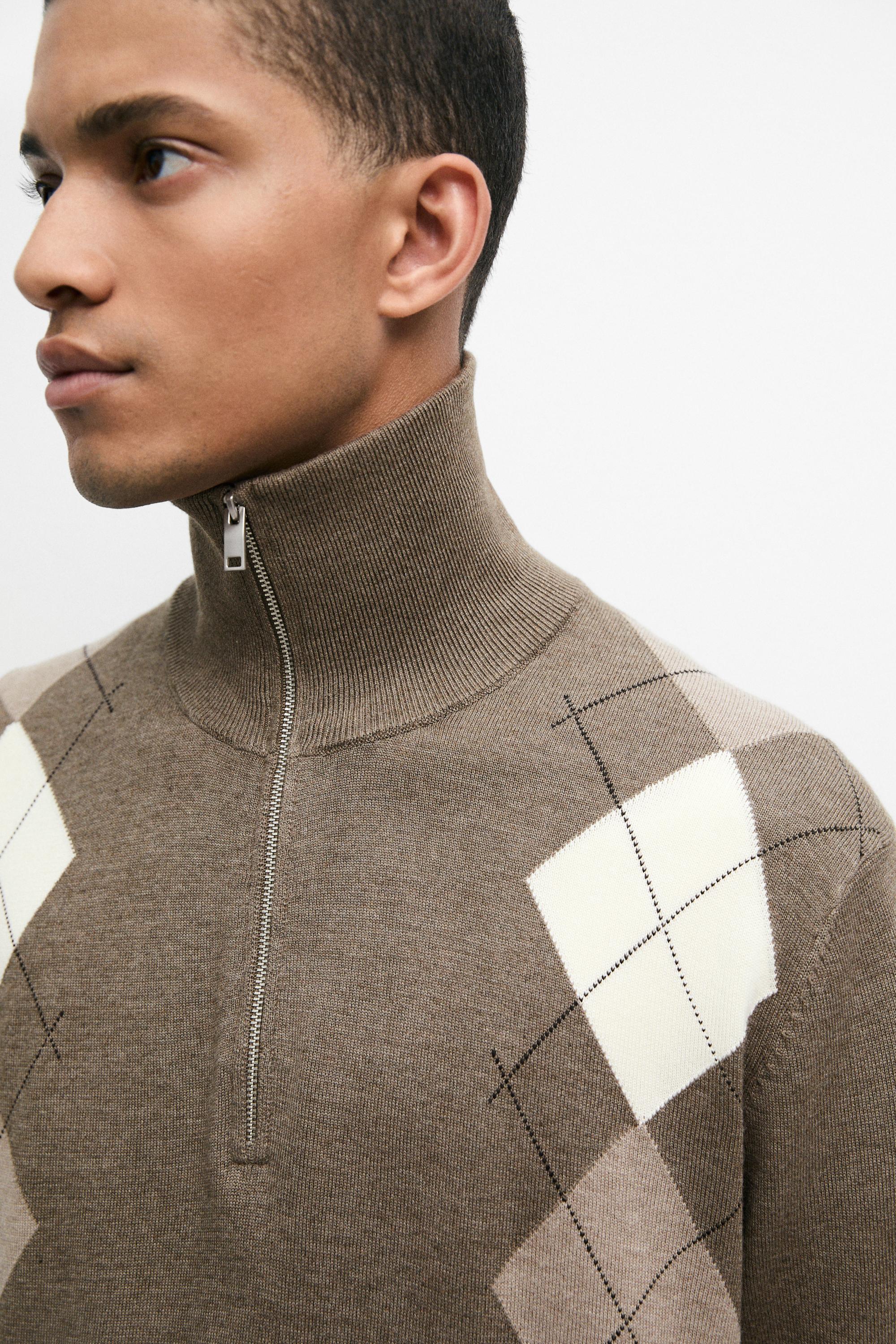 Argyle quarter-zip knit sweater