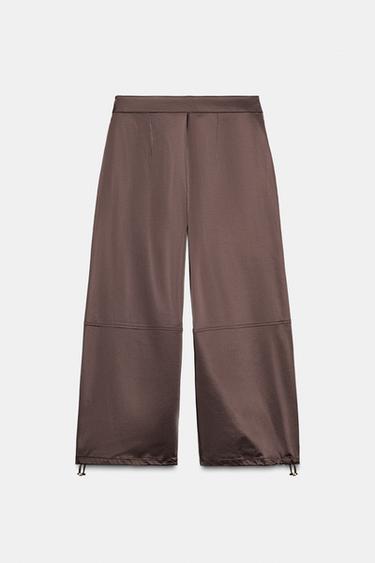 Zara SATIN WIDE LEG PANTS - Brown