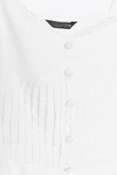 ROMANTIC TOP WITH PINTUCKS IN A LINEN BLEND - White by Zara - Image 6