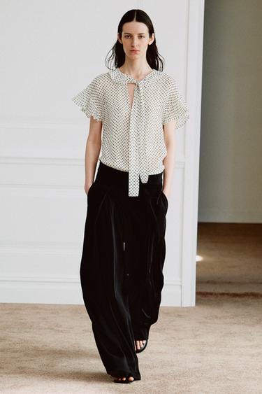 BLOUSE À NŒUDS ET POIS ZW COLLECTION - Blanc de Zara - Image 4