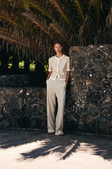 Zara STRAIGHT LEG LINEN PANTS - Light beige