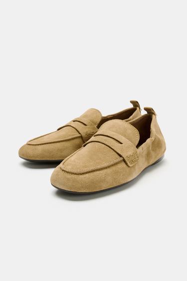 RUFFLED SPLIT SUEDE LOAFERS - Sand Brown by Zara - Image 3