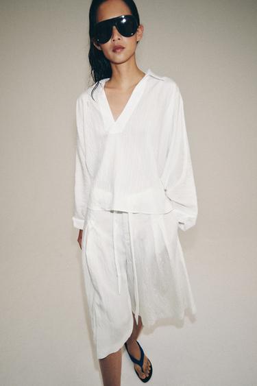 SHORT LONG AVEC CEINTURE ZW COLLECTION - Blanc cassé de Zara - Image 4