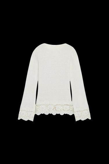 GUIPURE COMBINATION T-SHIRT - Ecru by Zara - Image 0