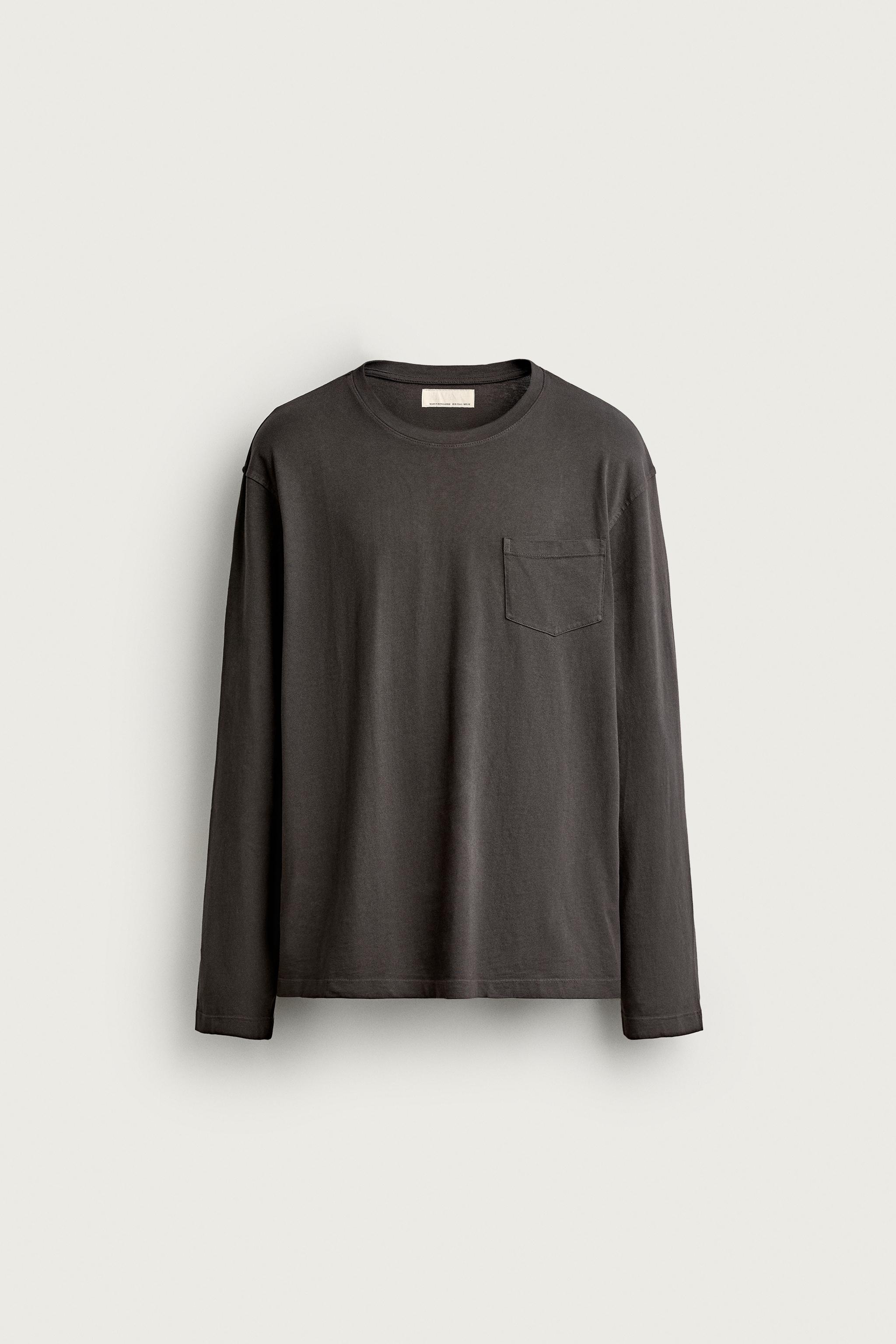 STRIPED LONG SLEEVE REGULAR FIT T-SHIRT — Anthracite grey