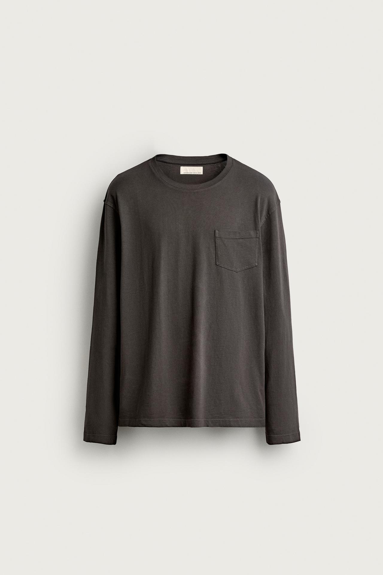 STRIPED LONG SLEEVE REGULAR FIT T-SHIRT — Anthracite grey