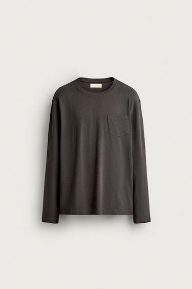 REGULAR FIT LONG SLEEVE T-SHIRT - Anthracite grey by Zara