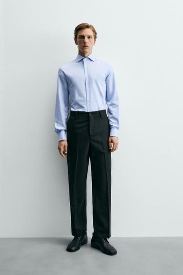 Zara KOŠULJA SLIM KROJA SA DUGMIĆIMA ZA MANŽETNE – plavo nebo – Slika 0