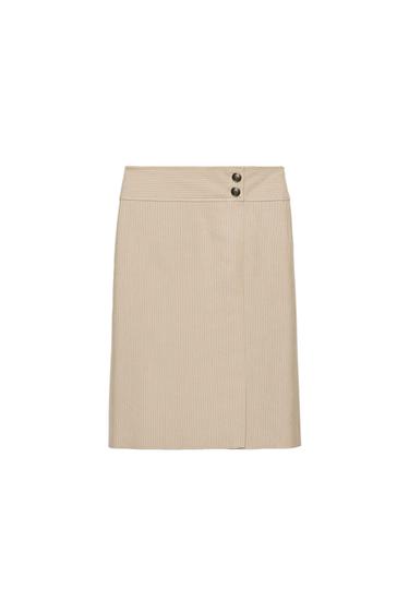 تنورة مستقيمة مخططة ZW COLLECTION - بيج الخاص بـ Zara