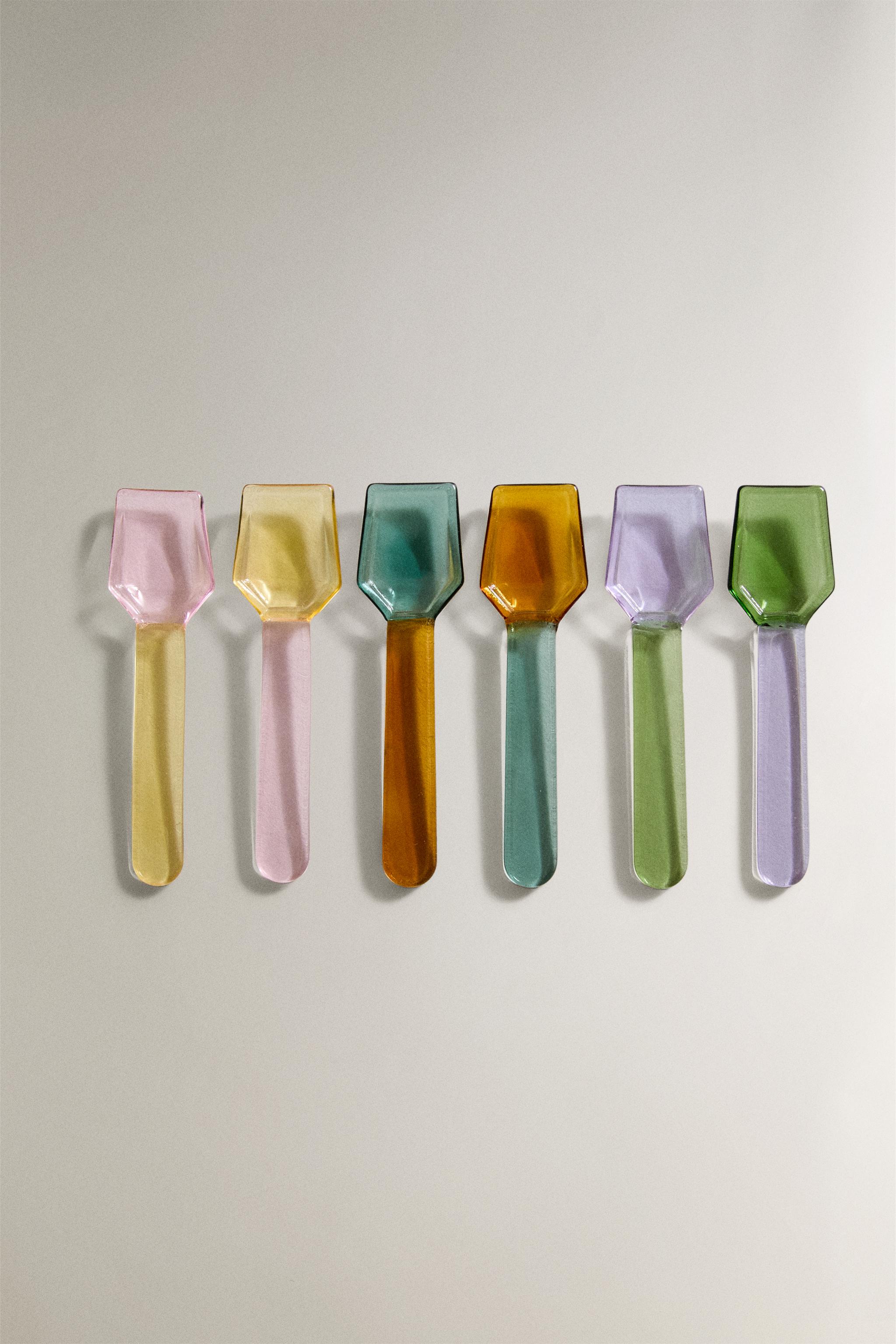 PACK OF MULTICOLORED BOROSILICATE GLASS ICE CREAM SPOONS (PACK OF 6)