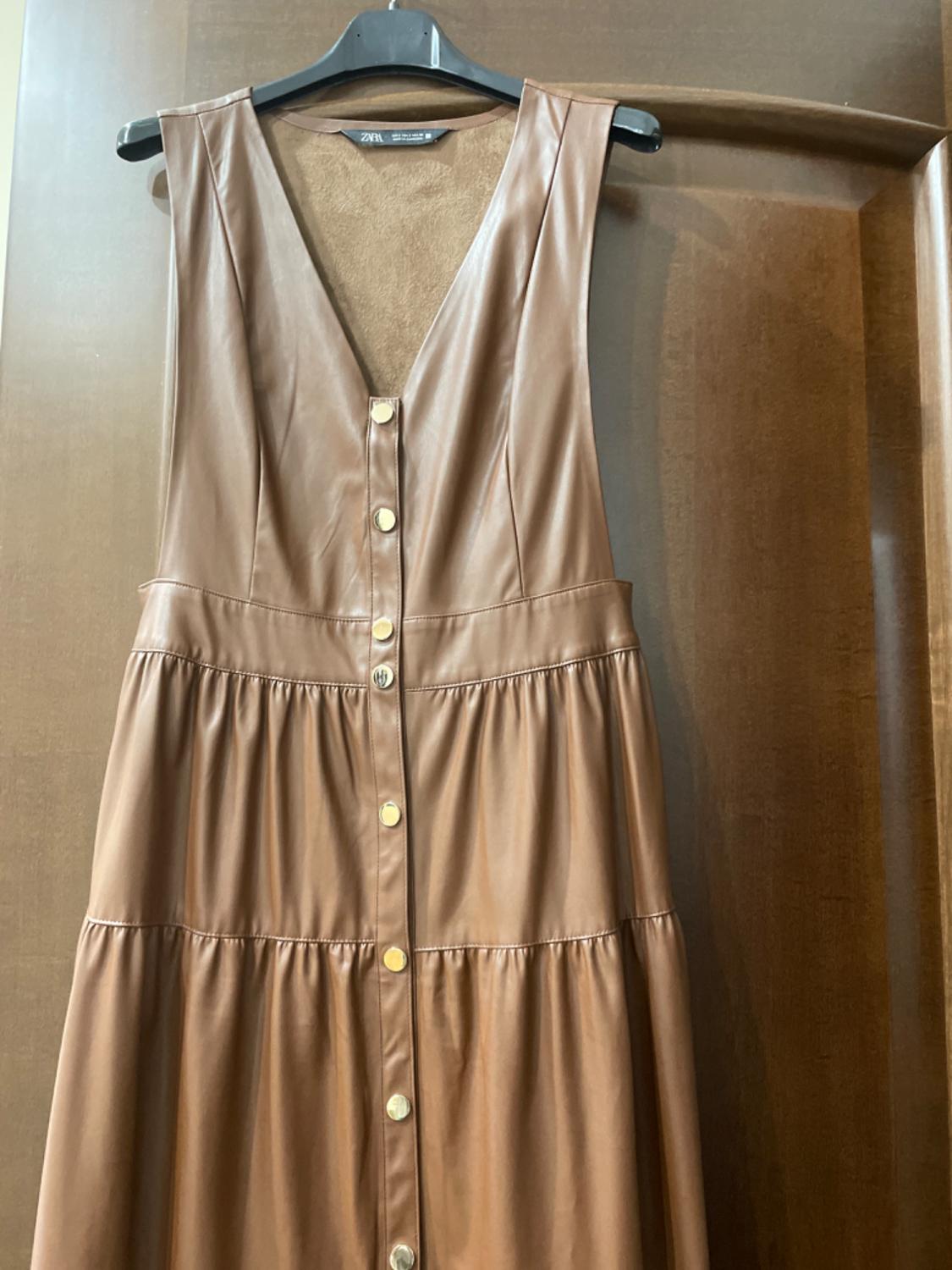 FAUX LEATHER RUFFLED PINAFORE DRESS - Image 3