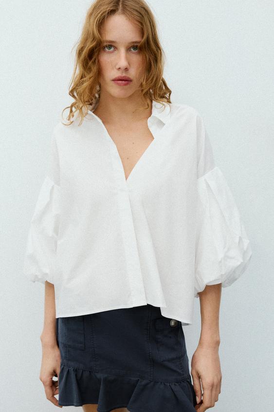 CAMISA MANGA GLOBO - Blanco de Zara - Imagen 0