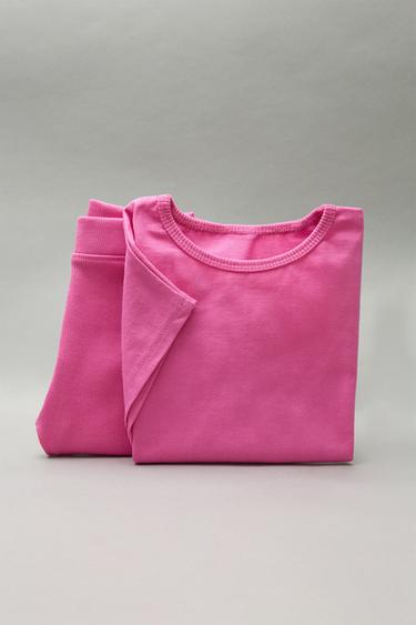 JOGGINGSET T-SHIRT STRIKKEN EN RIB WIELERLEGGING - Fuchsia van Zara