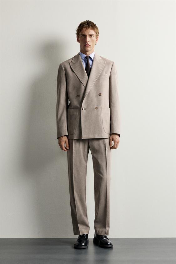 REGULAR FIT PINSTRIPE SUIT TROUSERS - camel by Zara - Image 0