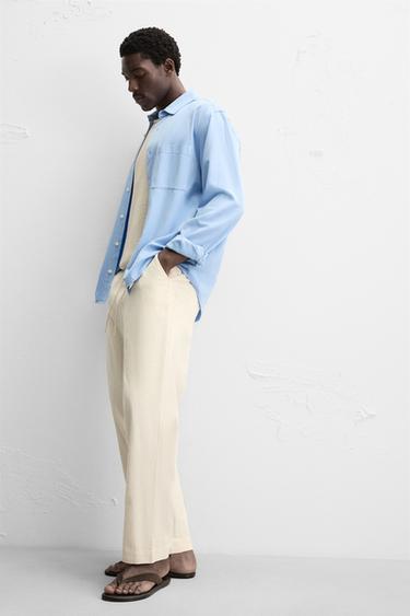 PANTALON COTON ET LIN BRODÉ ET PERFORÉ - Beige clair de Zara - Image 5