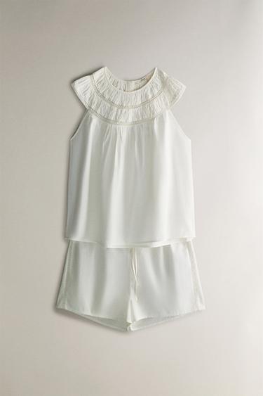TOP WITH GATHERING AND LACE - Ecru by Zara - Image 4
