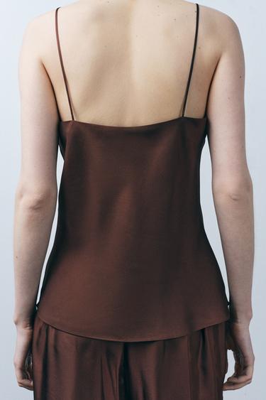 SILK STRAPPY TOP - Brown by Zara - Image 2
