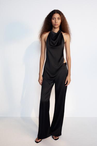 TOP SATINADO HALTER ASIMÉTRICO - Negro de Zara