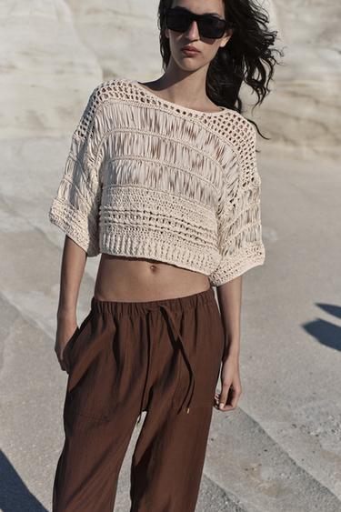 TOP PUNTO COMBINADO CINTAS - Crudo de Zara