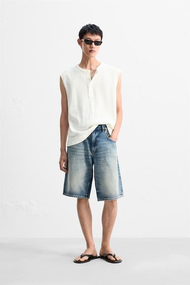 BAGGY FIT DENIM BERMUDA SHORTS - Blue / Green by Zara