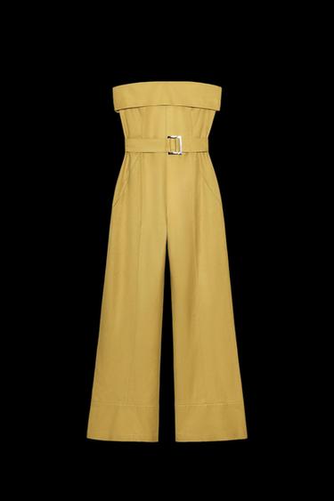 Zara STRAPLESS LONG JUMPSUIT - Mustard - Image 0