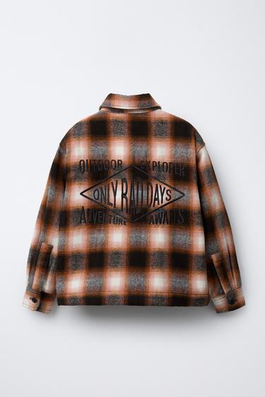 CHECK OVERSHIRT WITH FAUX SHEARLING LINING - Orange by Zara - Image 1