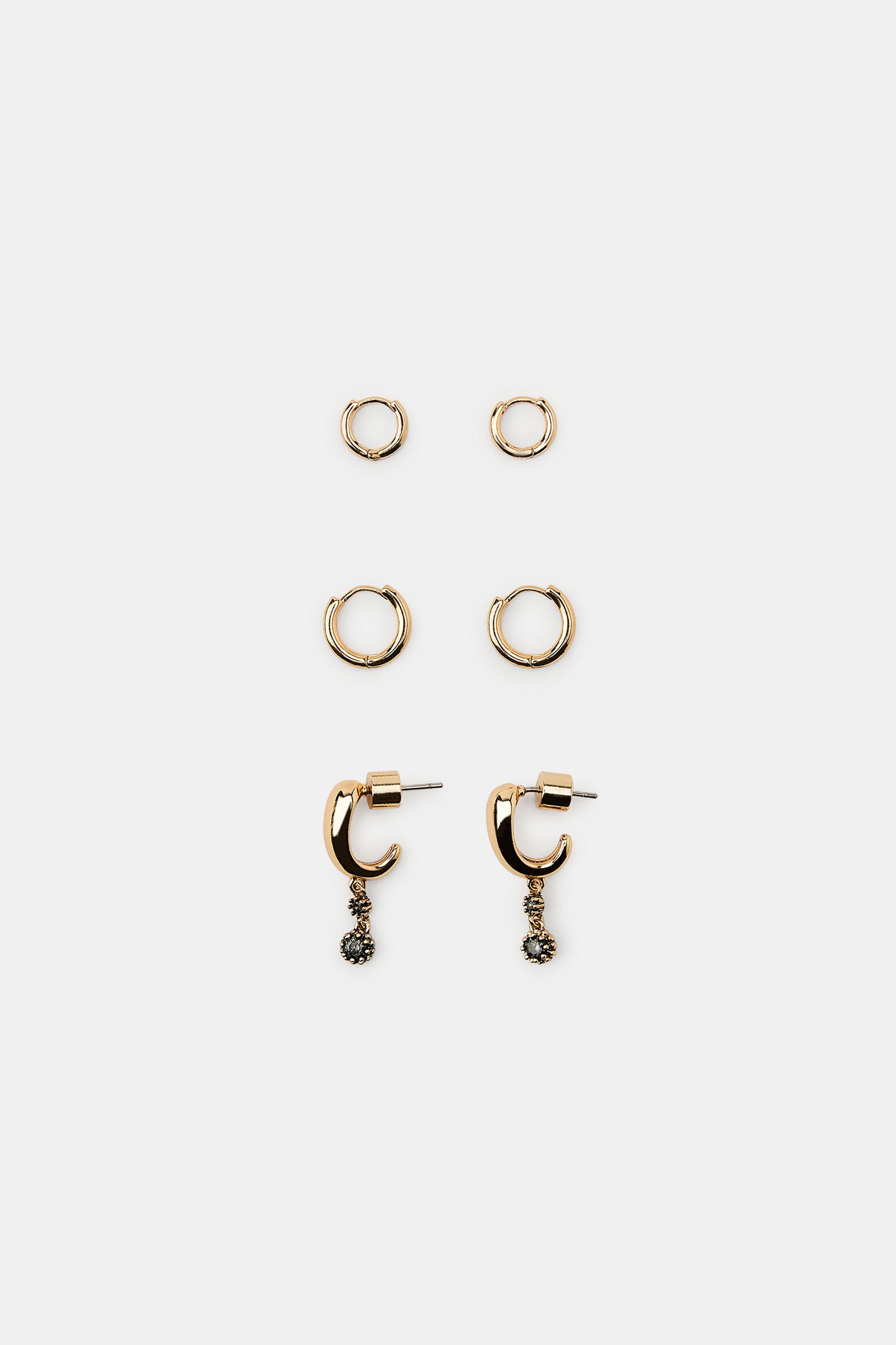LOT DE 3 BOUCLES D'OREILLES CRÉOLES À BRILLANTS