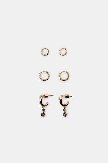 LOT DE 3 BOUCLES D'OREILLES CRÉOLES À BRILLANTS - Doré de Zara - Image 1