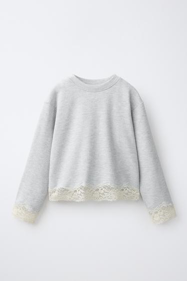 SOFT-TOUCH LACE T-SHIRT - Grey marl by Zara