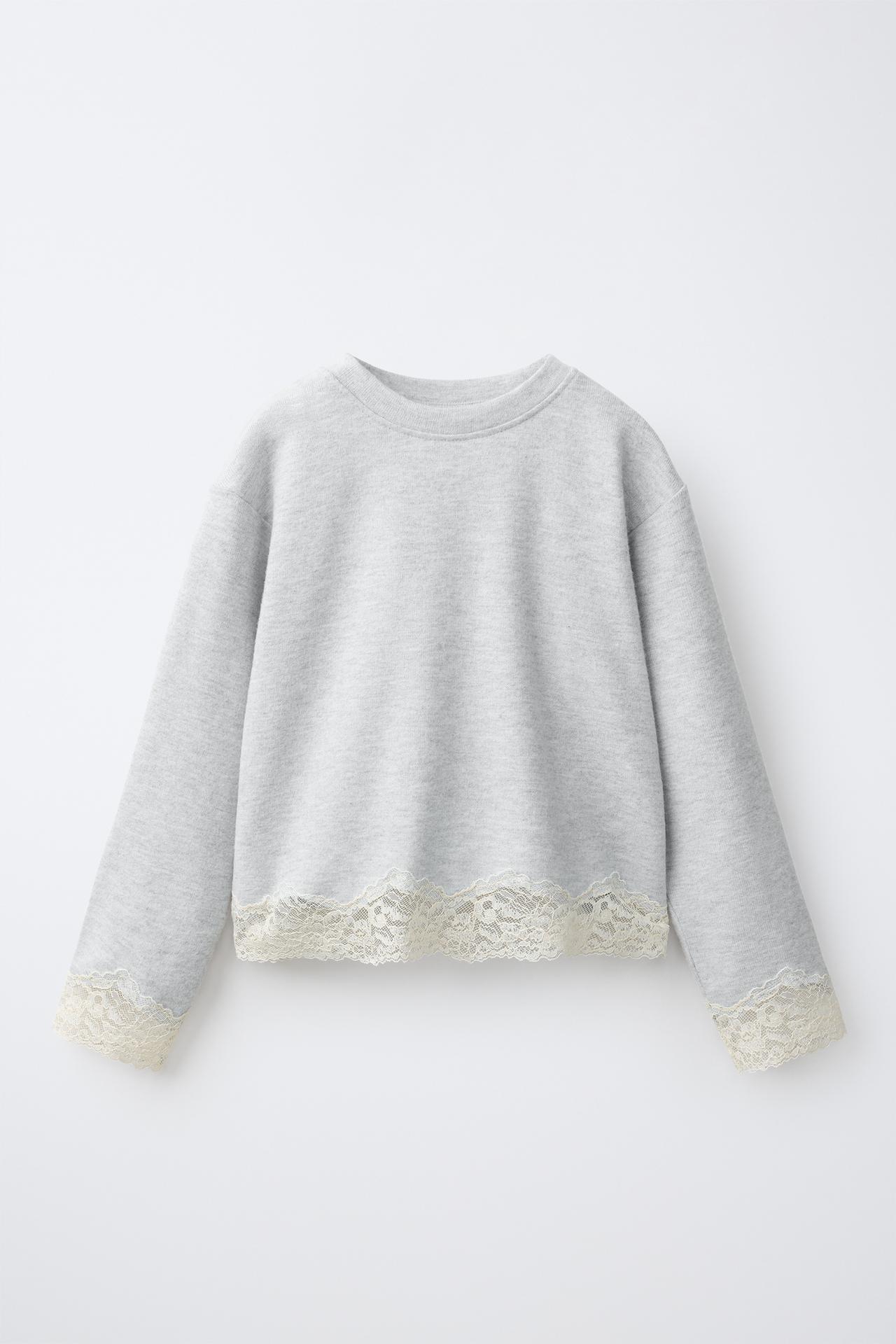 SOFT TOUCH LACE T-SHIRT — Gray marl