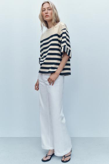 STRIPED LINEN BLEND BLOUSE - Navys / Ecrus by Zara