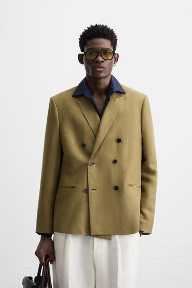 LYOCELL-LINEN SUIT BLAZER - Olive green by Zara