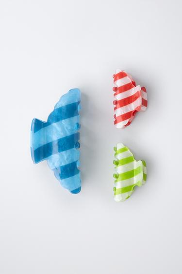 3-PACK OF STRIPED HAIR CLIPS - Blue by Zara - Image 3
