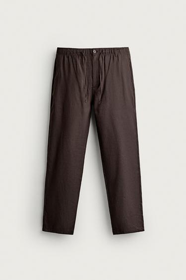 БРЮКИ RELAXED FIT ИЗ ХЛОПКА И ЛЬНА — КОРИЧНЕВЫЙ от Zara